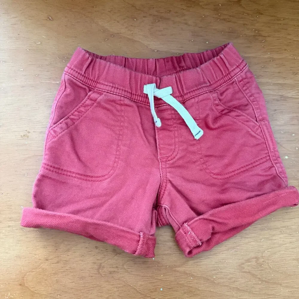 Baby Gap Red Jean Shorts 6-12 Months Girl Boy Stretch Denim Cuffed Pull On
